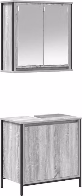 Set Mobili da Bagno Moderno Grigio con Mobile Lavabo e Armadietto Pensile con Specchio L/P/H: 60 x 34,5 x 60 cm