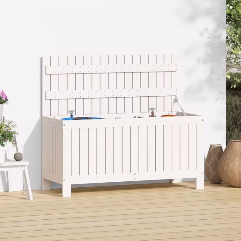 vidaXL Contenitore da Giardino in Legno Massello di Pino Bianco L: 108 cm, P: 42,5 cm, H: 54 cm