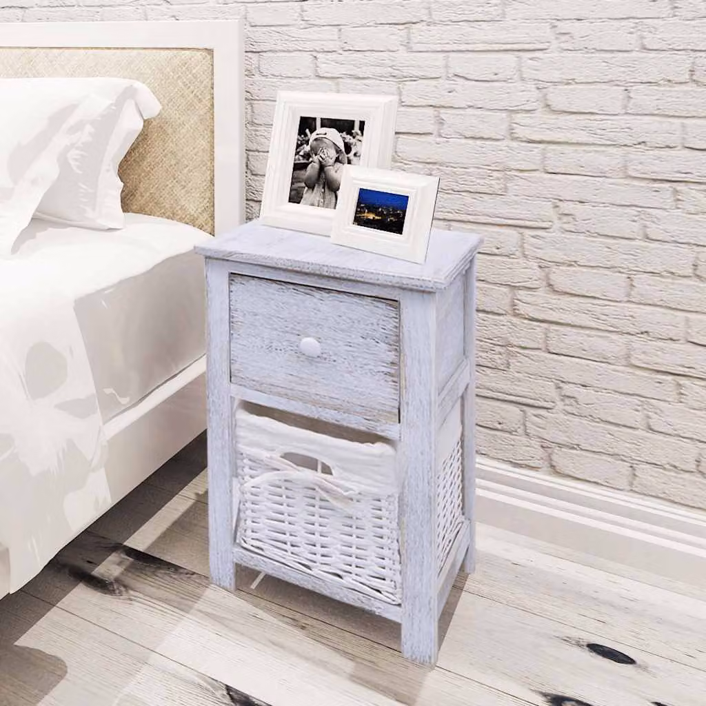 Set di 2 comodini da notte vidaXL in legno e rattan bianco stile rustico