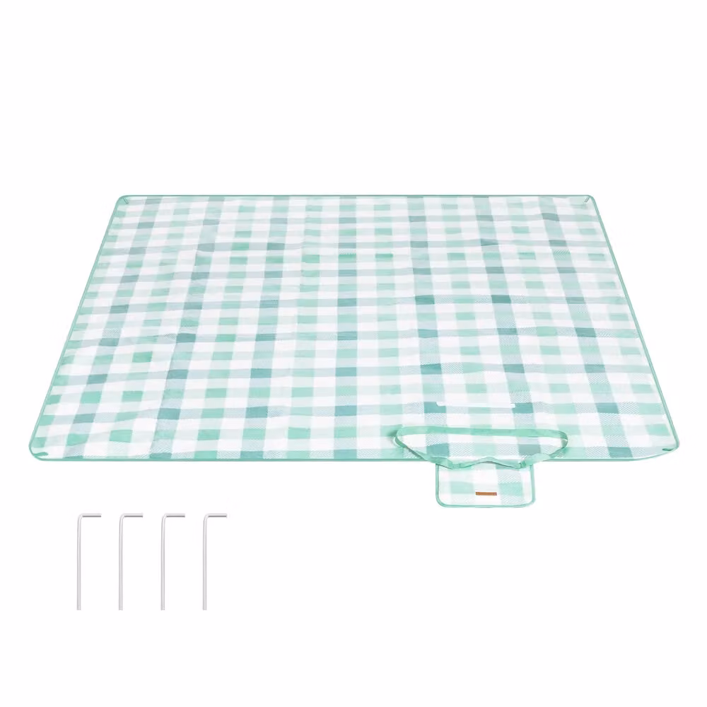 Coperta da picnic impermeabile e portatile, Verde + Bianco / 200 x 200 cm
