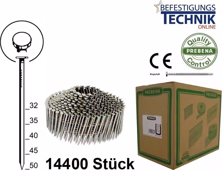 2,2x45mm anello grezzo 16° chiodi conici per chiodatrice Prebena 3GP-CNW50 MAX CN452S 14,4M P