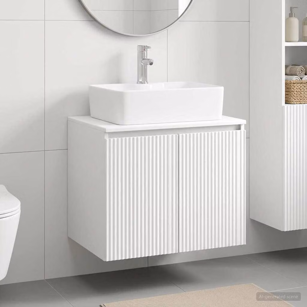 Set di mobili per il bagno vidaXL bianco in legno MDF con design minimalista e montaggio a parete