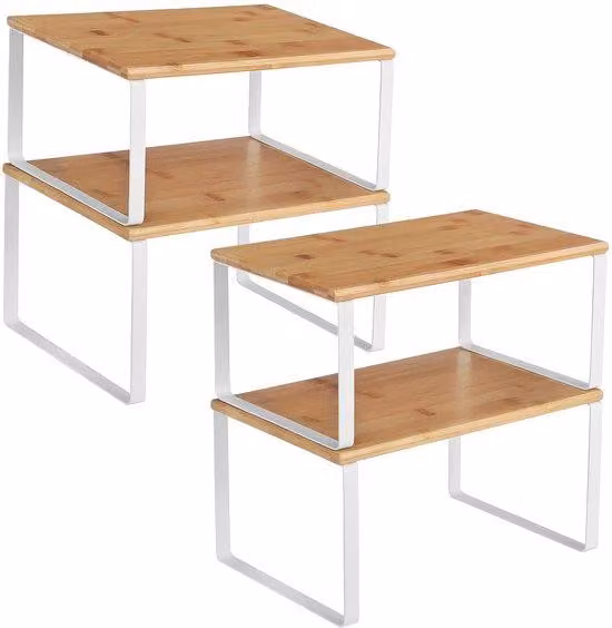 Organizzatore in bambù e metallo per la cucina, impilabile fino a 4 livelli. Ideale anche come organizer per scrivania o per frigorifero
