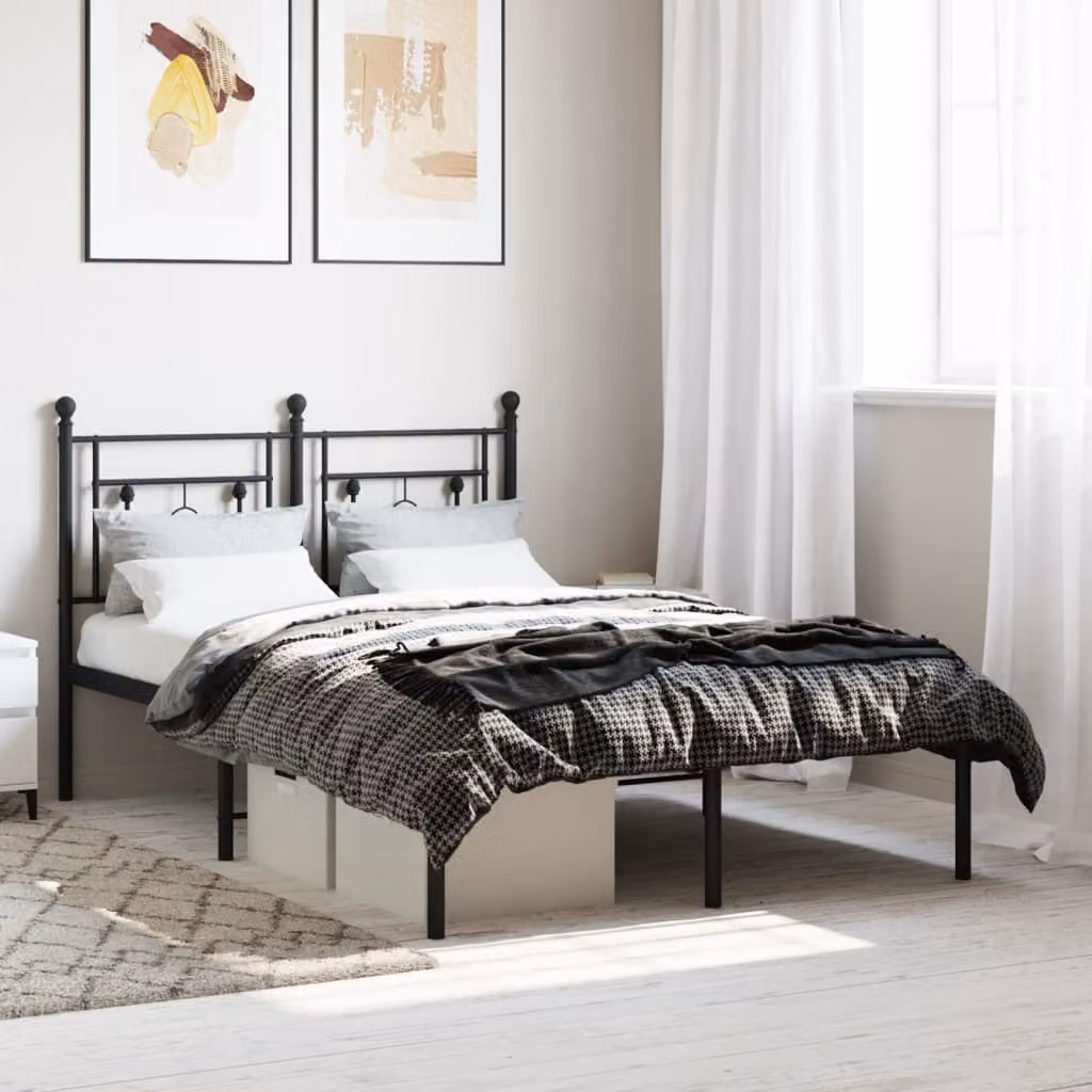 Giroletto con testiera in metallo vidaXL colore nero L 120 x P 200 cm