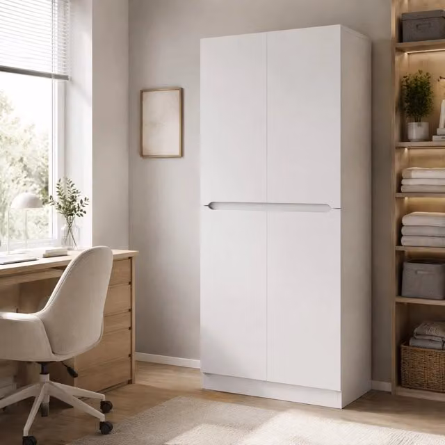 Armadio guardaroba a 2 ante con vano appendiabiti e scomparti; 70 x 40 x 170 cm; bianco