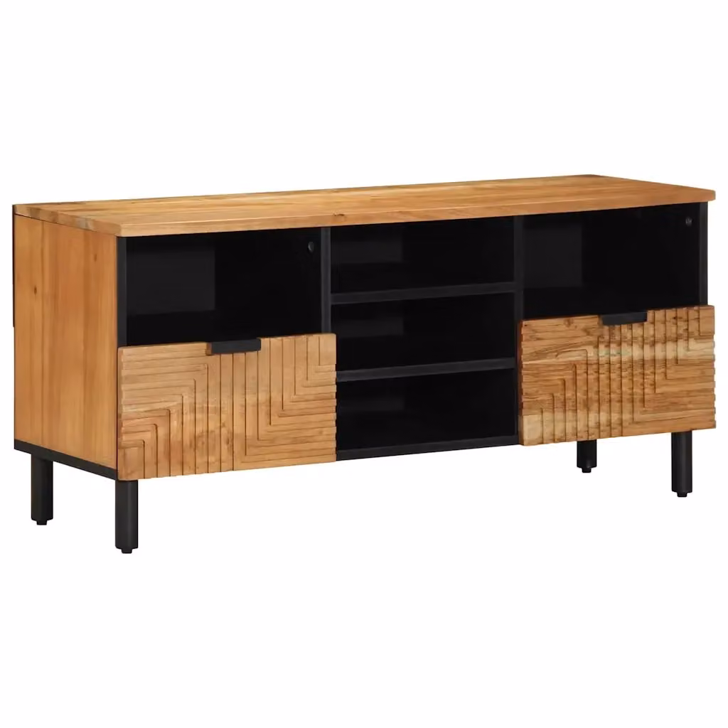 Mobile TV Credenza Moderno vidaXL in Legno di Acacia Massello, Colore Marrone o Nero, L 100 x P 33,5 x H 46 cm – 2