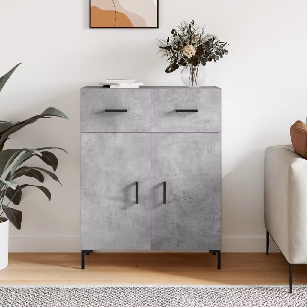Credenza moderna vidaXL in legno e metallo, colore grigio, L: 69,5 cm, P: 34 cm, H: 90 cm