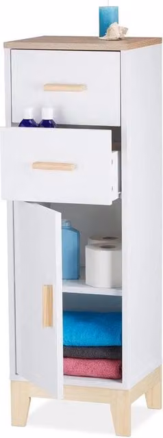 Cassettiera da bagno 2 ante con porta - 975 x 32 x 28 cm - cassettiera per asciugamani sottile - cassettiera da bagno alta in bianco