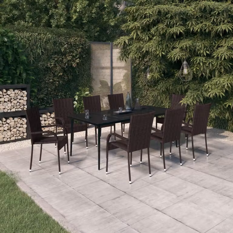 Maison Exclusive - Set da pranzo da giardino da 9 pezzi, marrone e nero