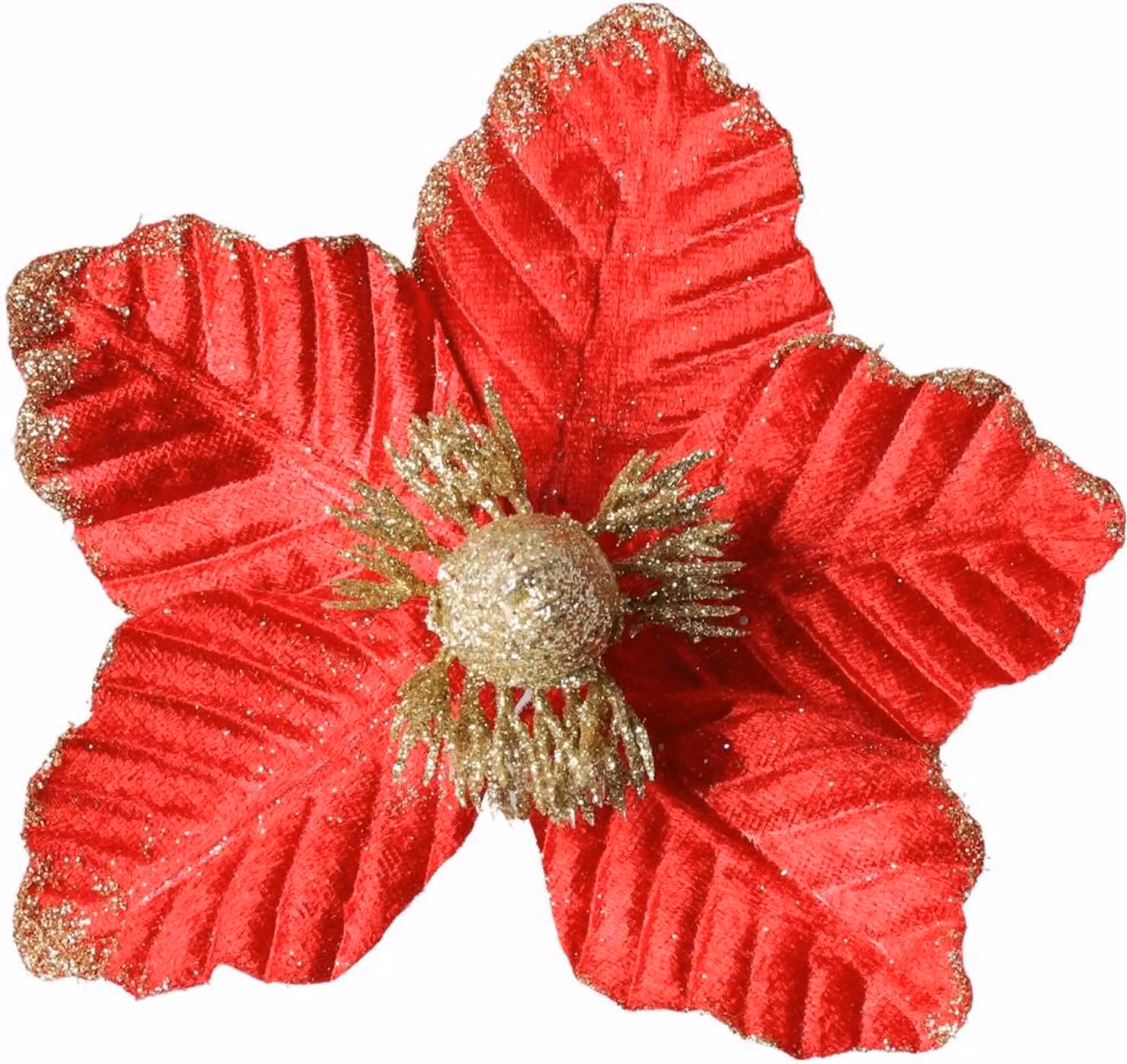 Magnolia rossa e oro su spiedino - fiori per albero di Natale 19,5 cm