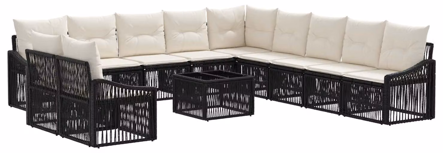 Set Divano da Giardino 12 pcs Nero polyrattan