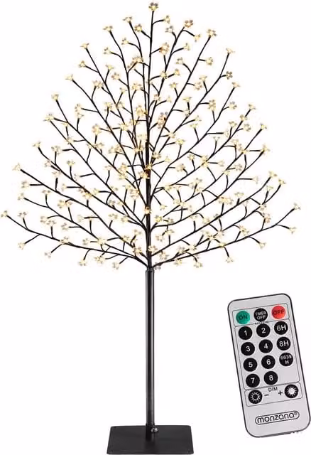 Albero di ciliegio in fiore con 220 LED bianchi caldi Monzana, Altezza: 220 cm, con telecomando, timer e funzione dimmerabile – 1