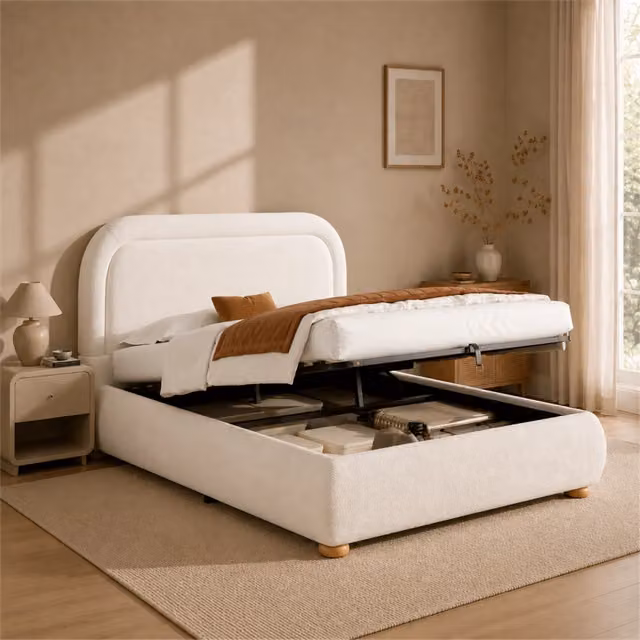 letto imbottito bouclé bianco 160 x 200 cm