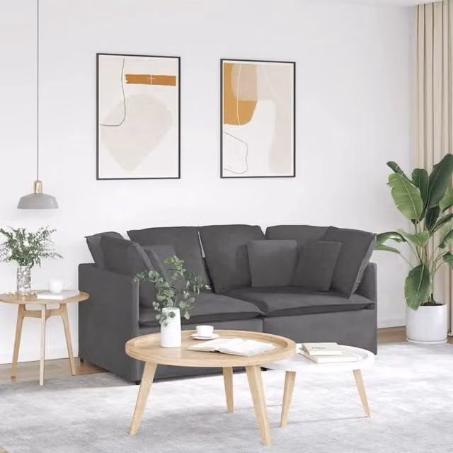 Divano Modulare con Cuscini in Tessuto a Coste Grigio Scuro 3321258