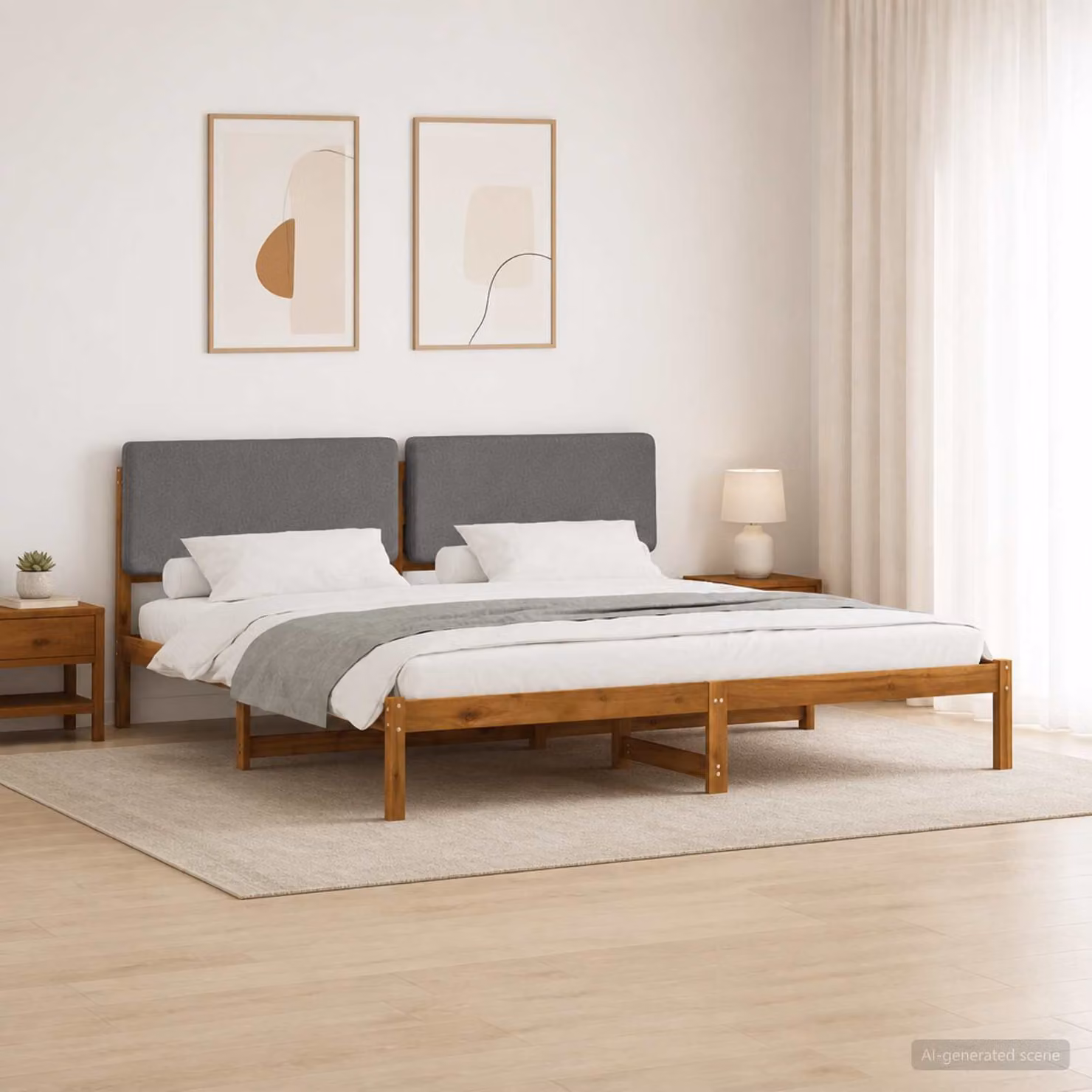 vidaXL Letto con Testiera Rivestita Naturale e Grigio Chiaro