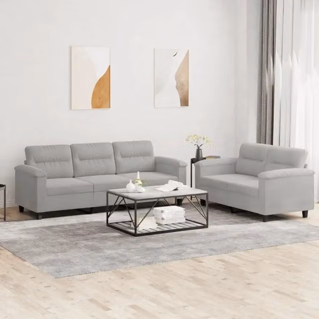 Set di divani vidaXL composto da un divano a 2 posti e un divano a 3 posti in tessuto microfibra grigio con cuscini inclusi