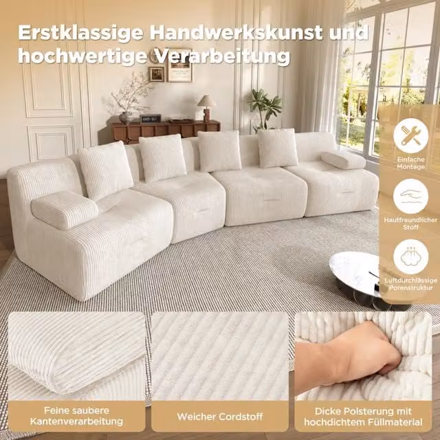 Divano 4 posti modulare ¨C Minimal ¨C cordstoff, resistenza 400kg, senza montaggio