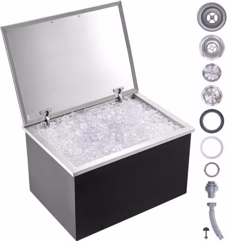 VEVOR Vaschetta per ghiaccio da incasso in acciaio inox con coperchio incernierato, colore argento, L: 71,0 cm, P: 50,8 cm, H: 43,7 cm