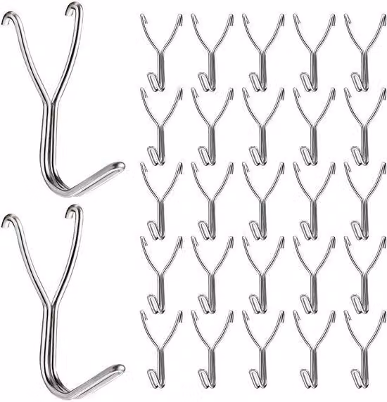 Ganci per pannelli forati, 50 pezzi, ganci in acciaio inossidabile da 20 mm per cucina, garage, cassetta degli attrezzi, banco da lavoro, articoli per il bricolage