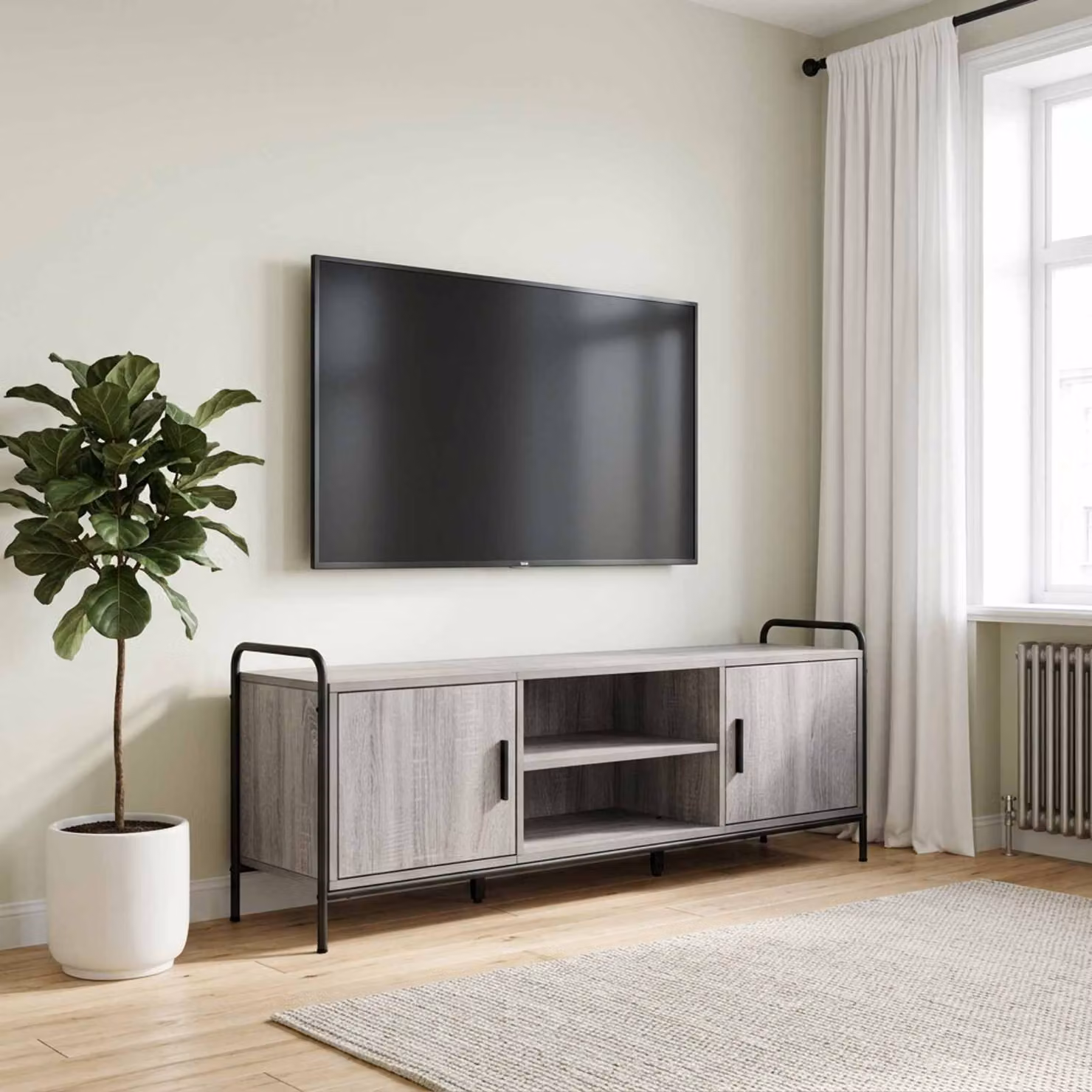 Mobile TV vidaXL moderno in legno e metallo grigio L 133 x P 33 x H 50 cm
