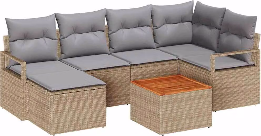 Set Divano da Giardino con cuscino 7 pcs Beige polyrattan