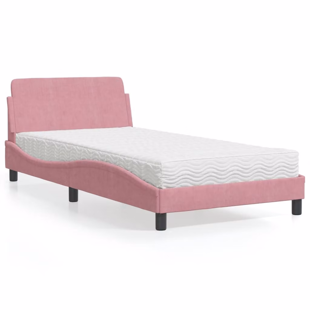 Letto con Materasso Dover vidaXL in Velluto Rosa, L/P/H: 100 x 200 cm