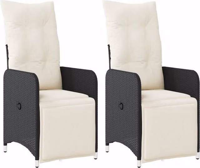 Sedie Reclinabili da Giardino 2 pz | Sedie da Esterno con Cuscini Nero Polyrattan