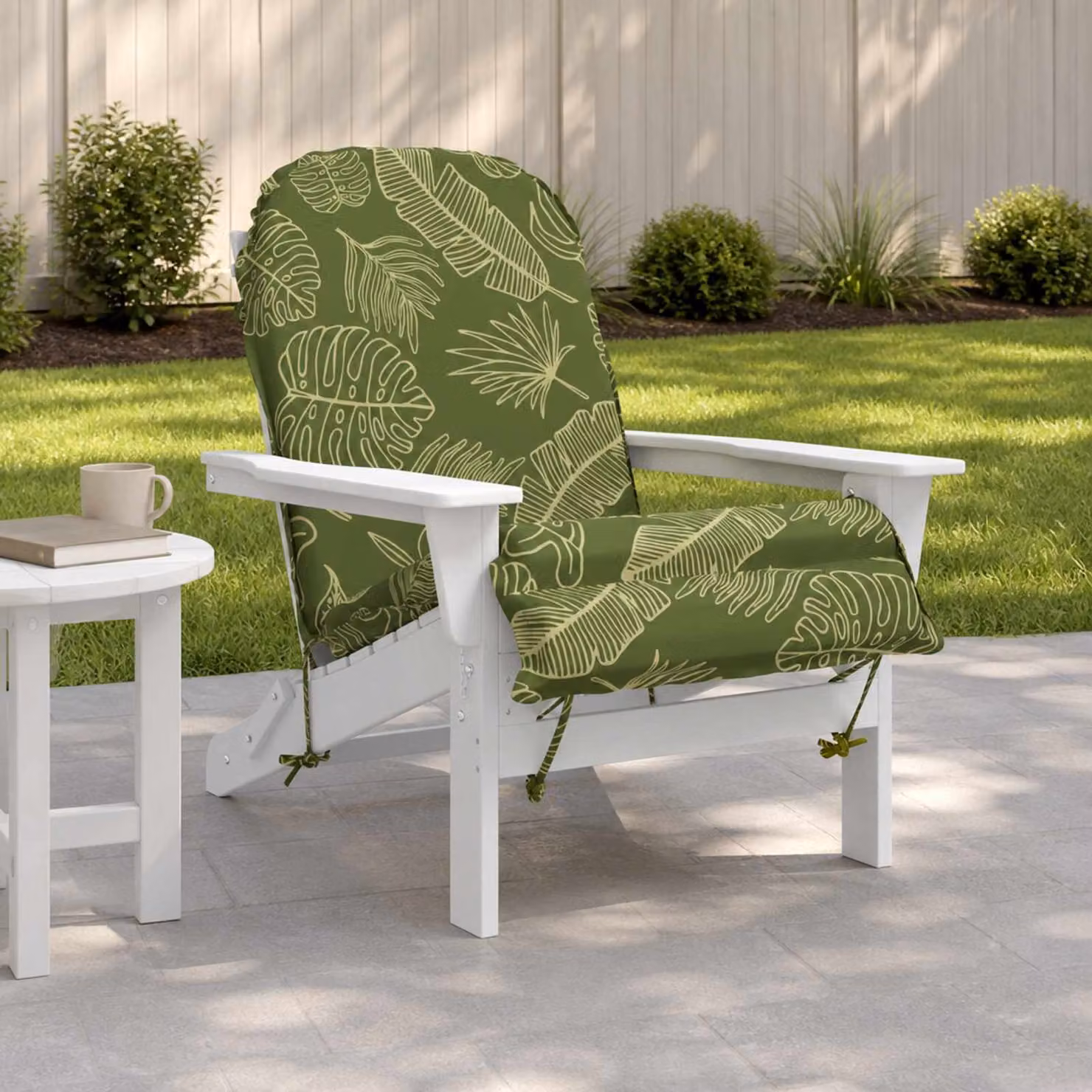 Cuscino per Lounger Sole vidaXL GEMERT Verde con Design a Foglia, 100% Poliestere, Lavabile e Resistente ai Raggi UV