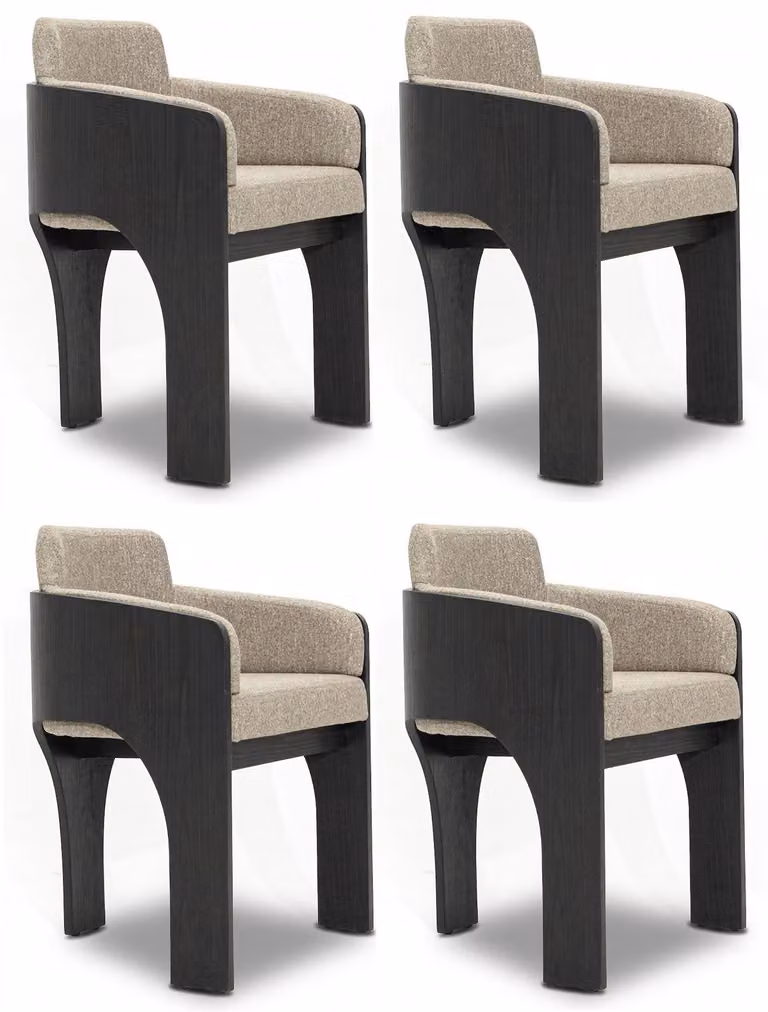 Sedie, design beige, rivestimento in tessuto, struttura in legno, colore nero. Armonioso, caratteristico, elegante