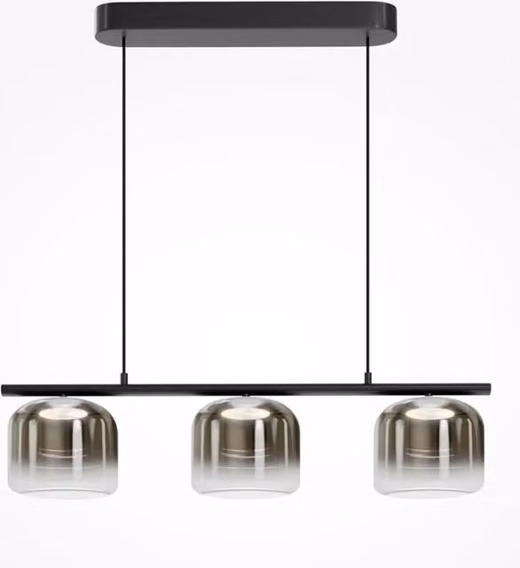 Lampadario a sospensione Maytoni Spirito in metallo e vetro nero con 3 luci LED dimmabili L: 80 cm, P: 30 cm, H: 120 cm