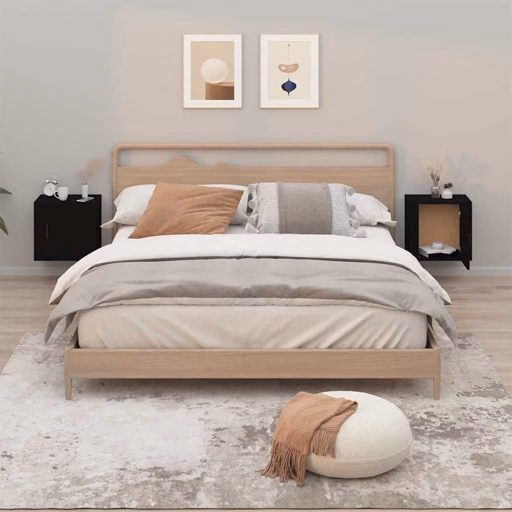 Set di 2 comodini da muro vidaXL neri in stile moderno L 50 cm, P 30 cm, H 47 cm