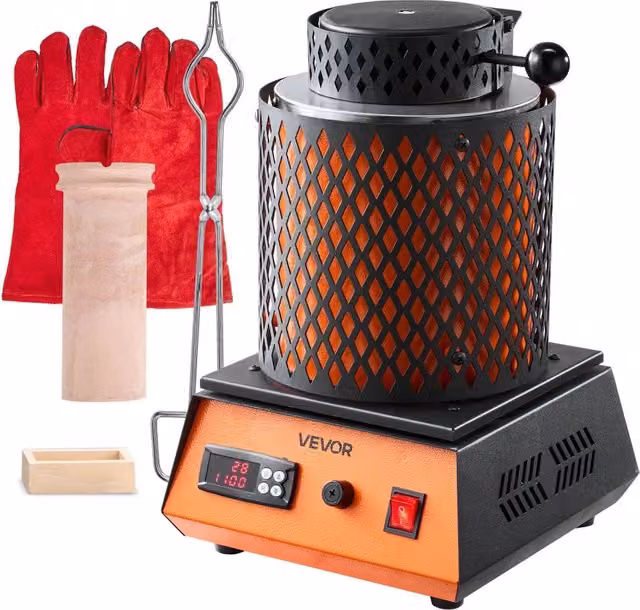 Forno Elettrico per Fusione Metalli 1350W 1150℃ KD-1101 con Crogiolo 3 kg per Creazione Gioielli Macchina Compatta Fai da Te