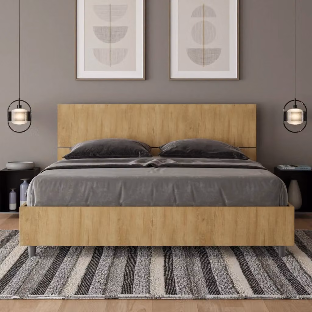 Letto Matrimoniale GIORDANOSHOP in Legno Colore Quercia con Rete a Doghe L 160 x P 200 cm – 2