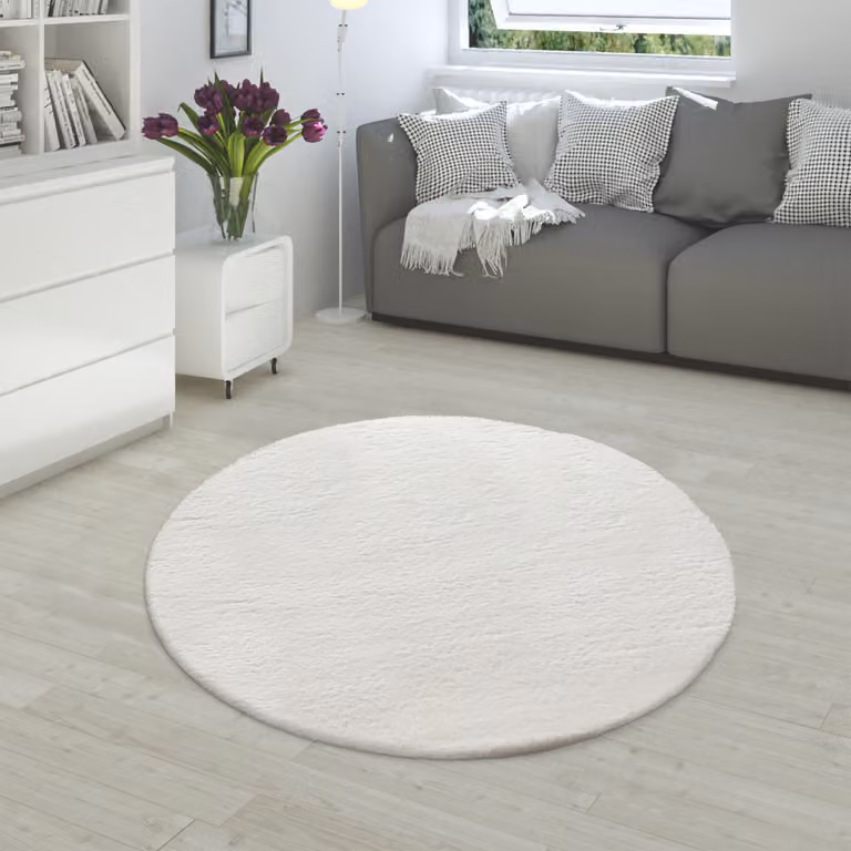 Tappeto rotondo in ecopelliccia Fluffy di tappeto.it, colore beige e bianco, Diametro: 160 cm