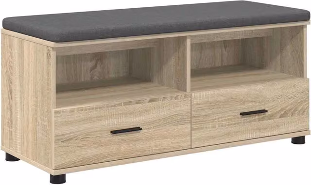 Panca per ingresso con scarpiera e cuscino in tessuto marrone Design In L: 100 cm, P: 38 cm, H: 46 cm – 1