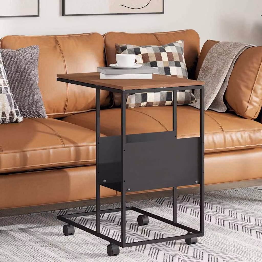 vidaXL Tavolino con Ruote Moderno in Legno e Metallo, Colore Nero e Marrone, L: 55 cm, P: 36 cm, H: 63,5 cm