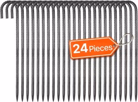 Set di 24 picchetti per recinzioni VEVOR in acciaio galvanizzato nero con gancio a J e punta scalpellata, diametro 10 mm, lunghezza 40,6 cm