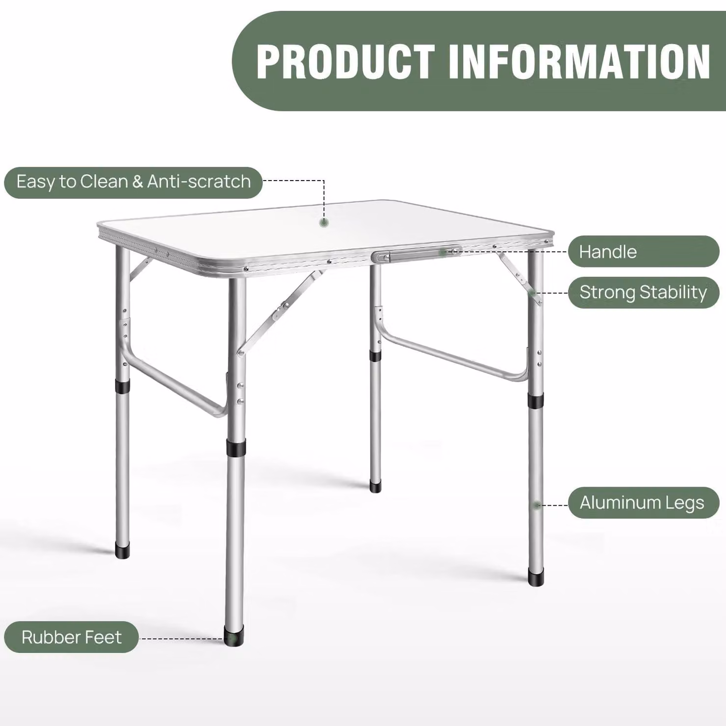 Tavolo per laptop - Altezza regolabile da 20 a 70 cm - Pieghevole - 75 x 55 cm - Alluminio - Bianco