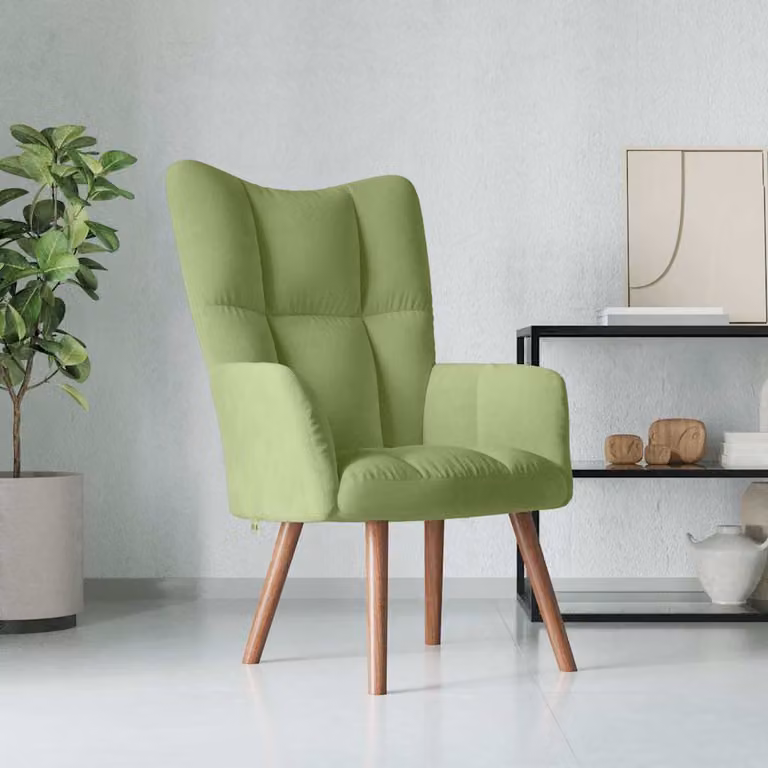 Sedia Relax vidaXL in Velluto Verde Chiaro con Braccioli e Struttura Moderna