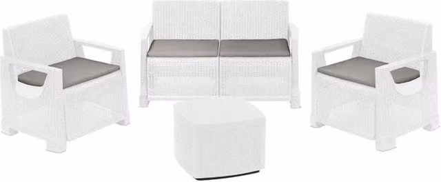 Set Rattan Bellagio bianco Divano Tavolo e Poltrone – Arredo Giardino