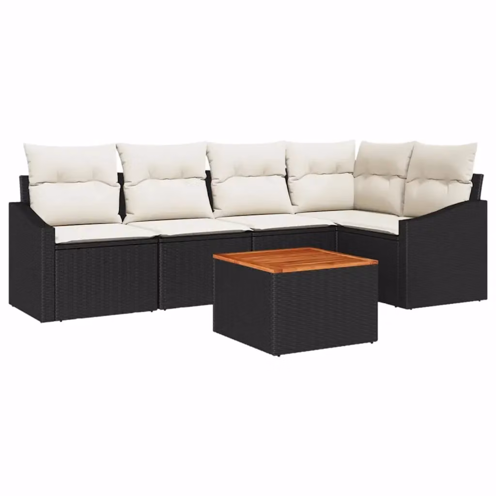 Set Divano da Giardino Moderno vidaXL in Polyrattan Nero con 6 Pezzi e Cuscini Inclusi – 2