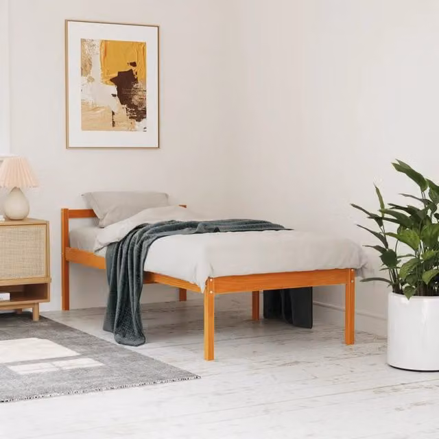 Letto per anziani vidaXL in legno massello di pino color marrone cera L/P: 90 x 190 cm – 1