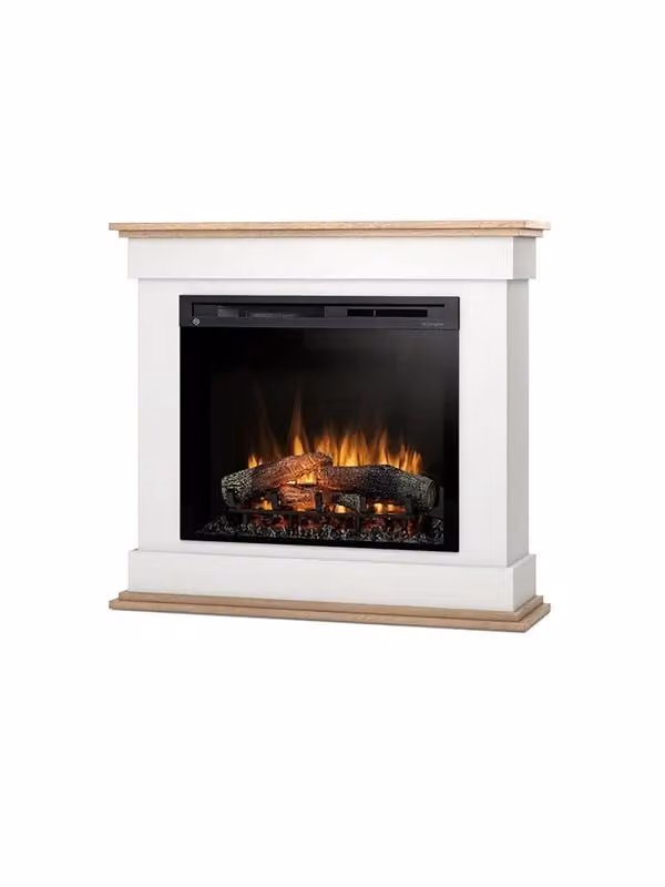 Camino elettrico riscaldante autoportante con LED LENOX, Bianco opaco e Rovere chiaro, L 103 cm x P 29 cm x H 94 cm – 2