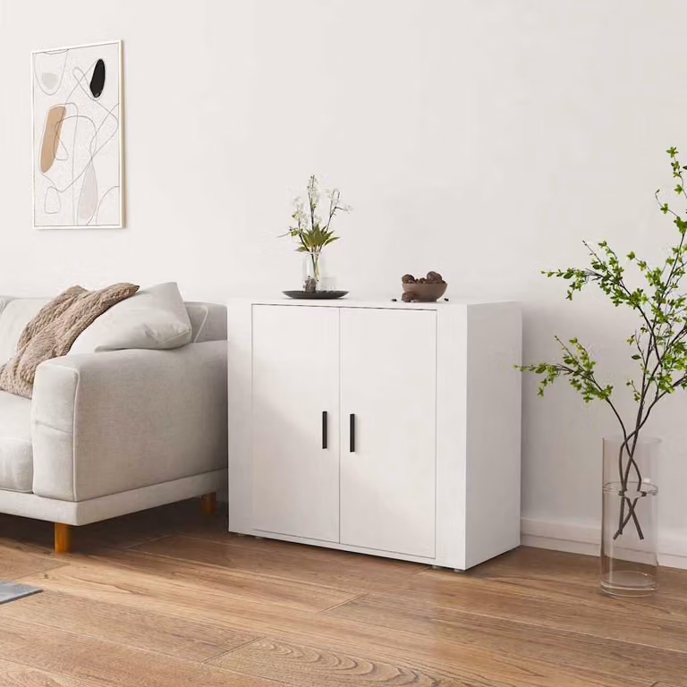 Credenza moderna vidaXL in legno multistrato bianca L 80 cm, P 33 cm, H 70 cm