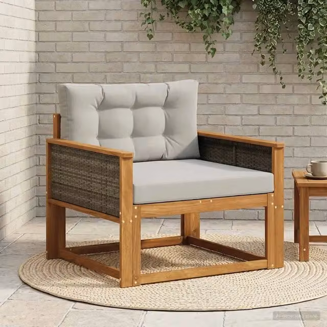 Divano centrale componibile per esterno DESIGN IN in legno di acacia con cuscini inclusi, colori marrone e grigio – 1