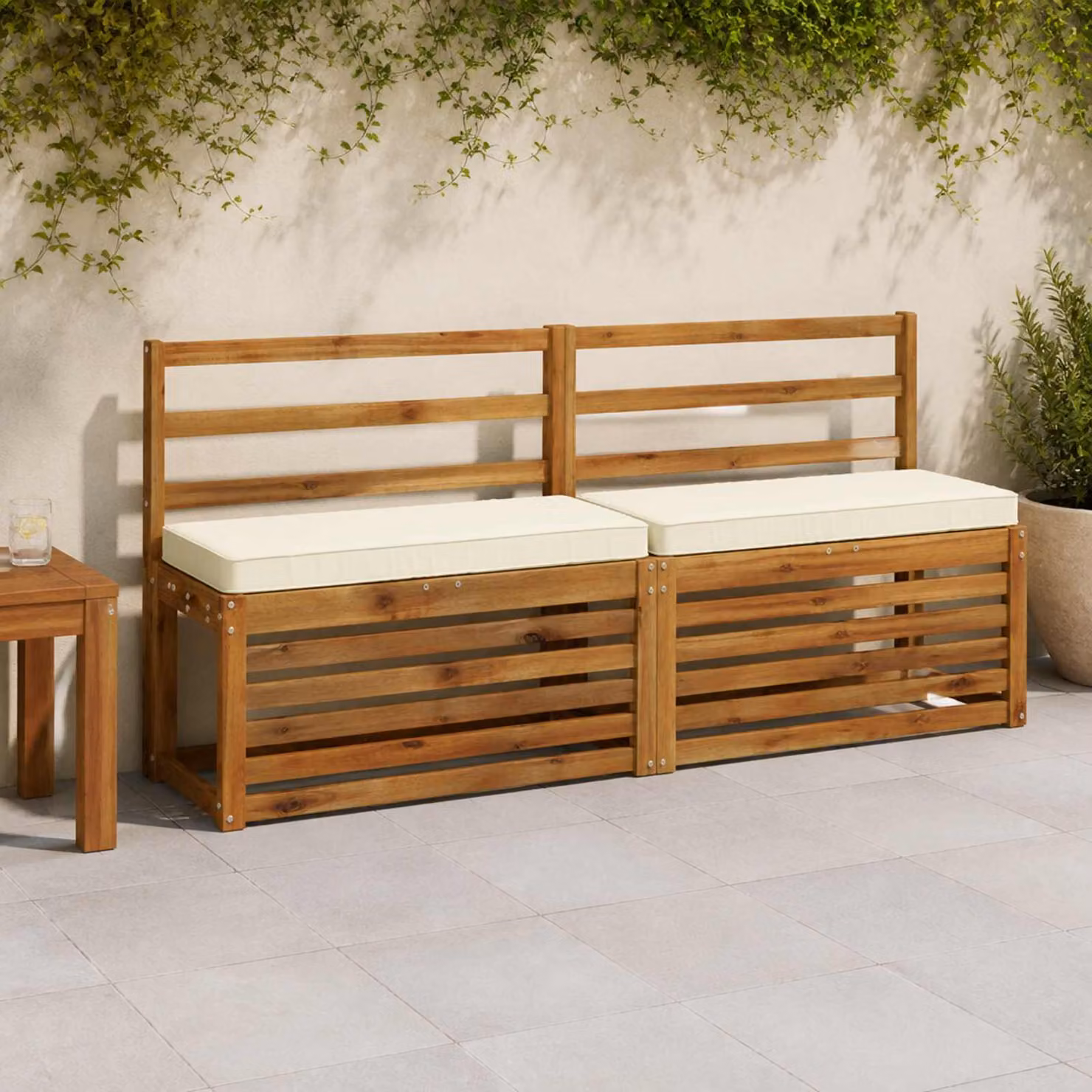 Set di 2 cuscini per panchina vidaXL VUGHT in poliestere beige con rivestimento rimovibile e resistente ai raggi UV