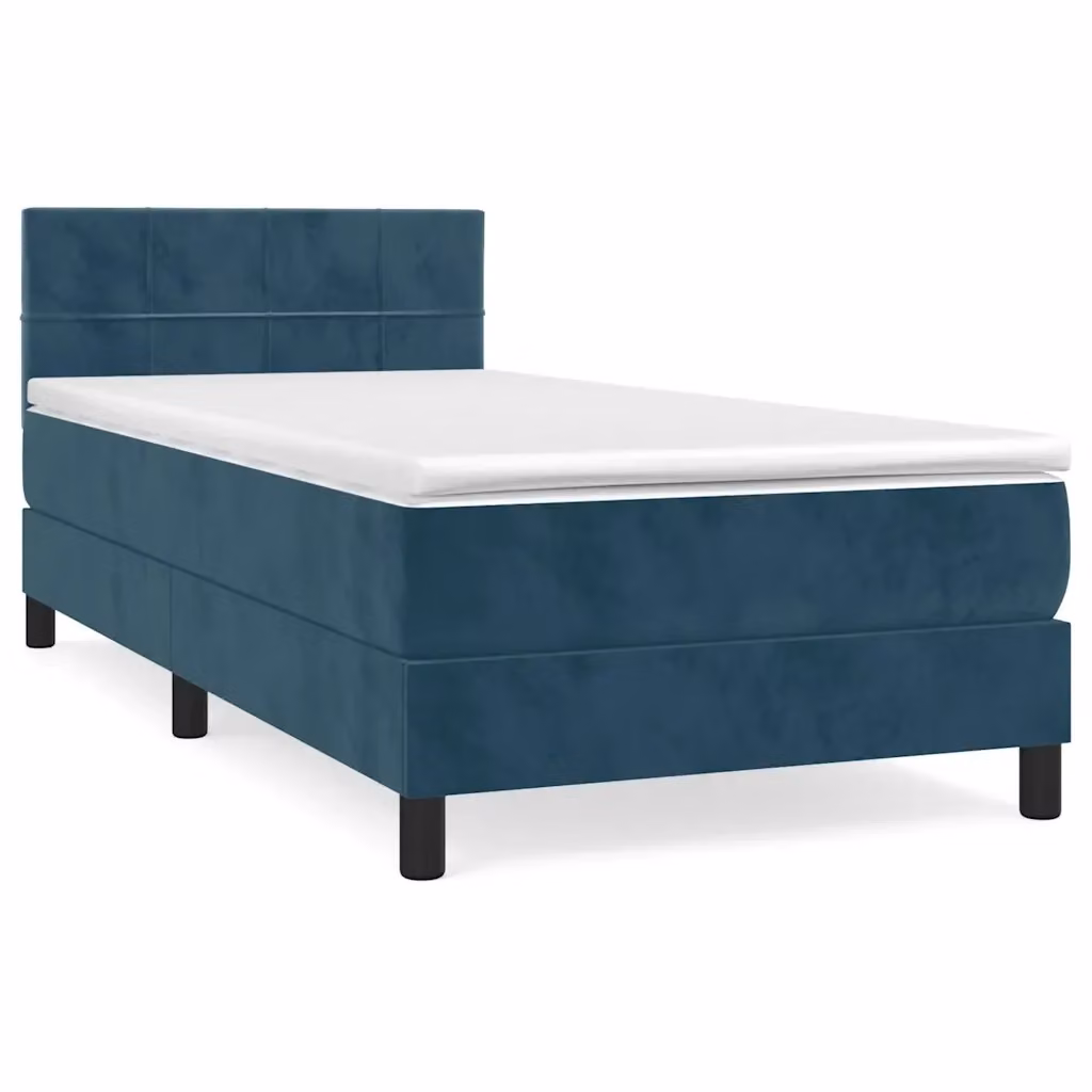 Letto con Giroletto a Molle e Materasso Ibrido vidaXL in Velluto Blu Scuro L/P/H: 203 x 80 x 88 cm – 2