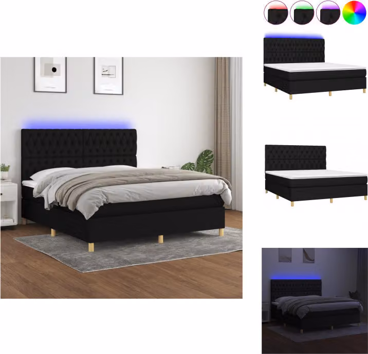 vidaXL Letto a molle con materasso e LED in tessuto nero 160x200 cm - Letti e strutture letto