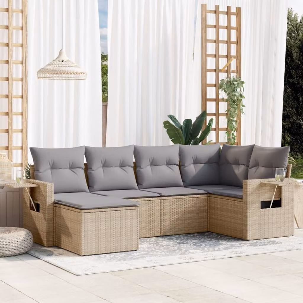 Maison Exclusive - Set Divano da Giardino 6 pz con Cuscini Beige in Polyrattan