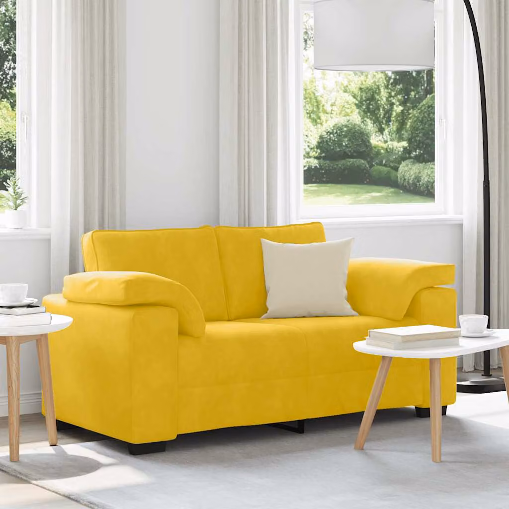 Divanetto moderno vidaXL in velluto giallo con cuscini, L: 160 cm, P: 77 cm, H: 82 cm